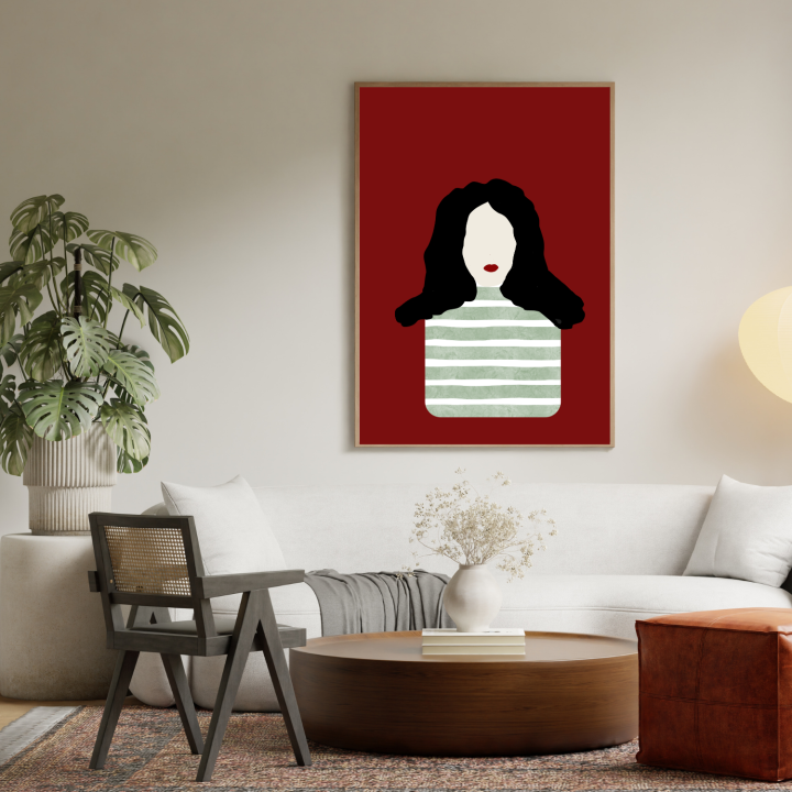 Oryginalny plakat z autorskim portretem kobiety – elegancka dekoracja do nowoczesnego salonu, która nada wnętrzu stylu i charakteru.