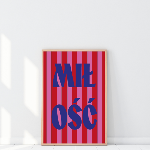 Plakat typograficzny Miłość kolorowe paski do wnętrz