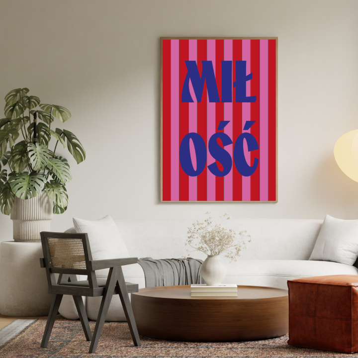 Minimalistyczny plakat z napisem Miłość wielokolorowe tło nowoczesna dekoracja