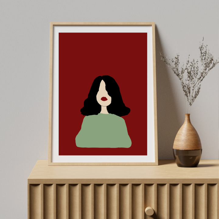 Nowoczesny plakat kobieta czerwone tło minimalistyczna dekoracja wnętrz