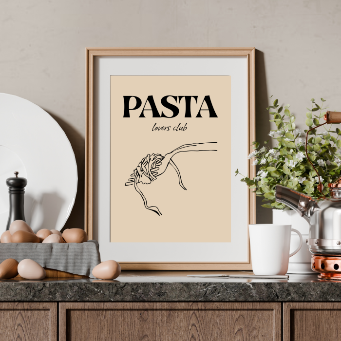 Plakat kuchenny rysunek makaronu na widelcu - modna dekoracja na ściane do jadalni