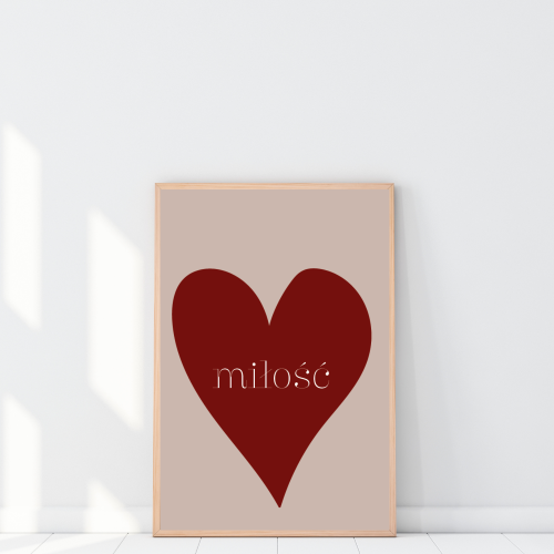 Plakat romantyczny miłość – minimalistyczny design z sercem na beżowym tle