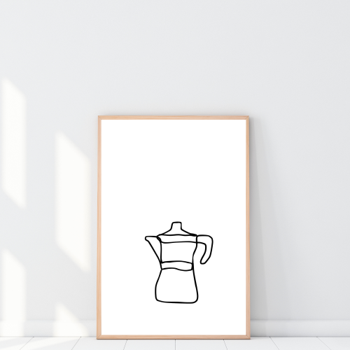 Stylowy plakat line art do kuchni to motyw kawiarki idealny na ścianę lub blat