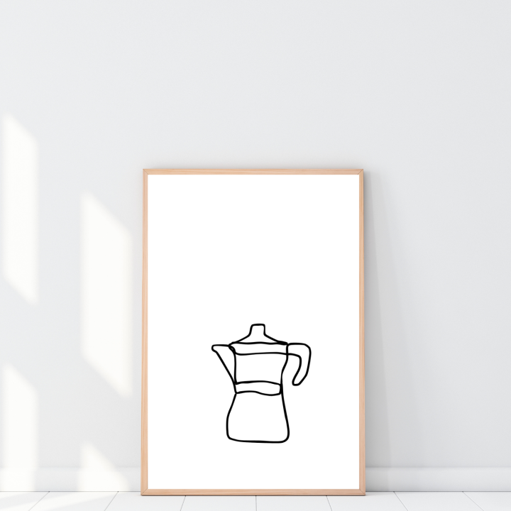 Stylowy plakat line art do kuchni to motyw kawiarki idealny na ścianę lub blat