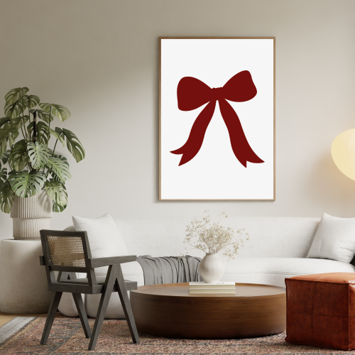 Plakat dekoracyjny czerwona kokardka – minimalistyczna ozdoba ścienna do wnętrza
