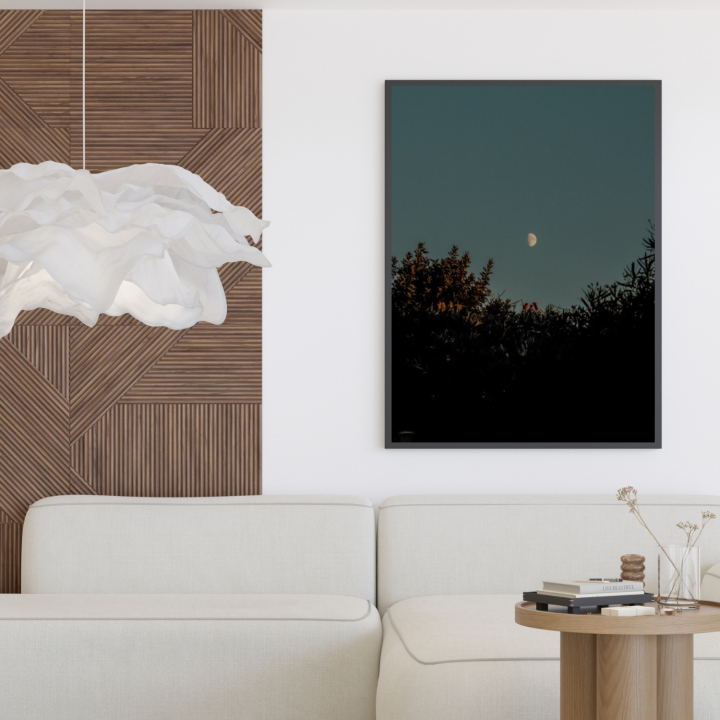 Unikalny plakat z księżycem i krajobrazem to fotografia fine art premium