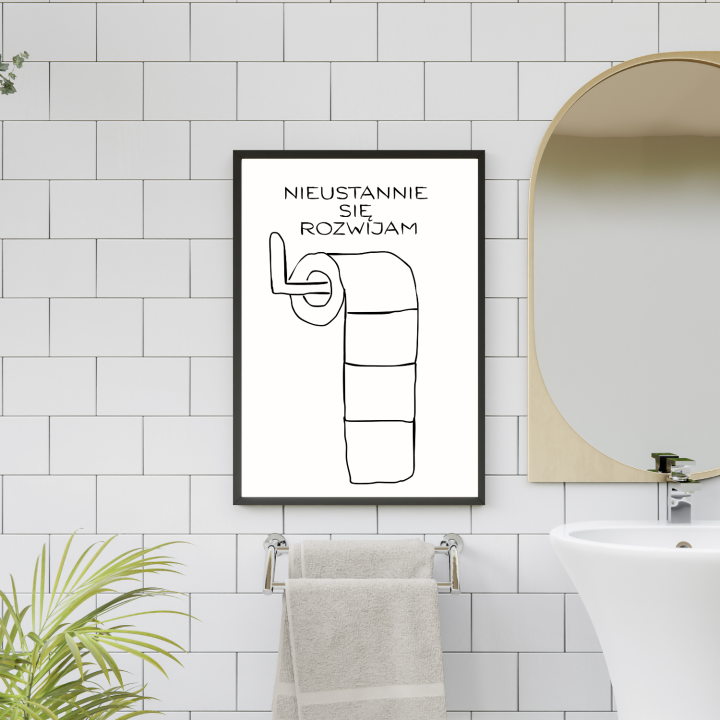 Plakat do toalety z zabawnym powiedzeniem