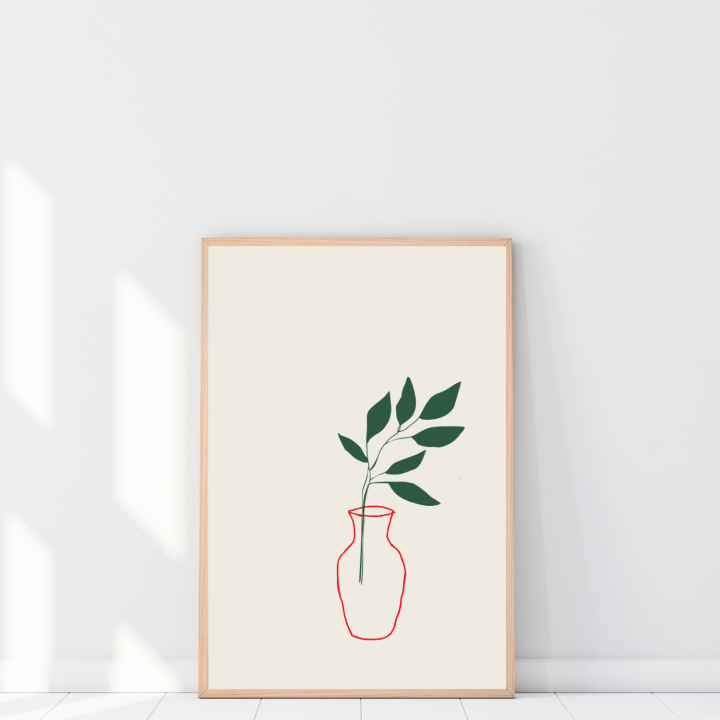 Minimalistyczny plakat z rysunkiem kwiatu w wazonie to dekoracja do nowoczesnego wnętrza