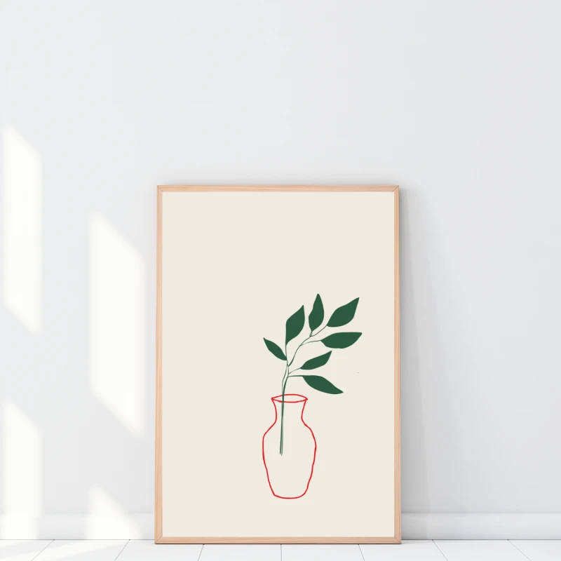 Plakat dekoracyjny z kwiatem w minimalistycznym stylu do wnetrza japandi