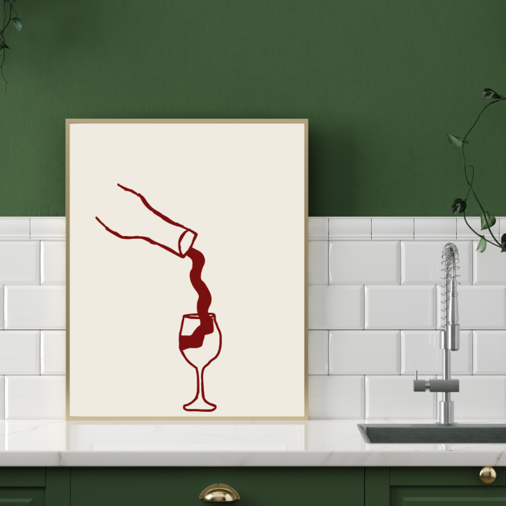 Beżowy plakat to dekoracja do kuchni lub jadalni inspirowana winem i wspólnymi chwilami