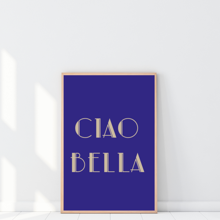 Plakat z napisem Ciao bella we włoskim stylu