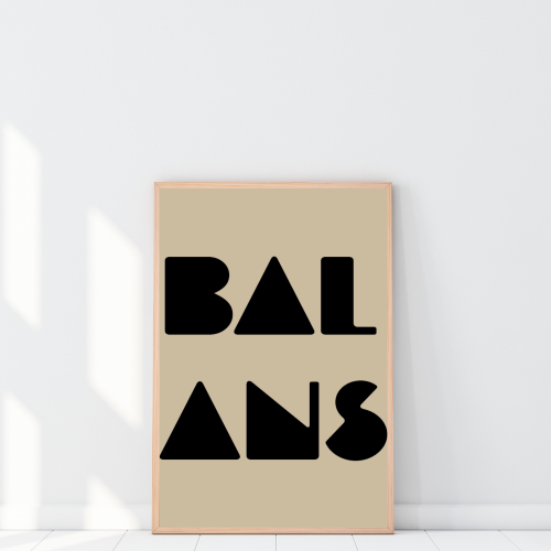 Typograficzny plakat do salonu z napisem Balans to dekoracja ścienna, która zmieni odbiór Twojego wnętrza
