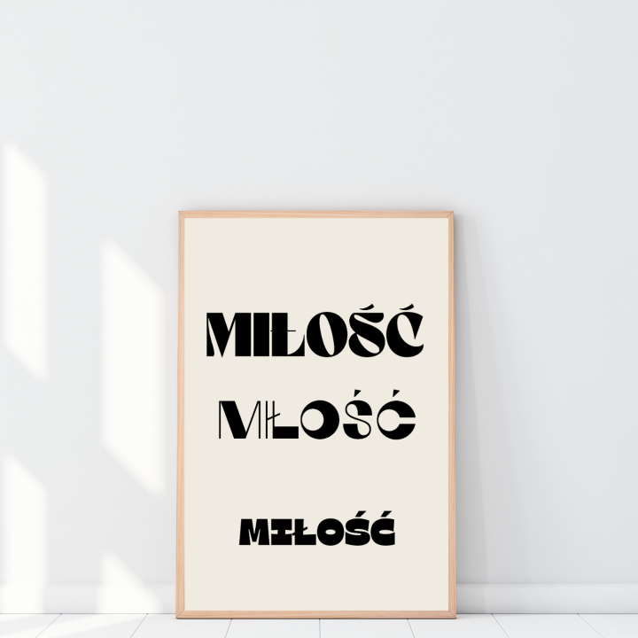Plakat do sypialni z typografią o miłości to dekoracja ścienna nad łóżko lub na komodę