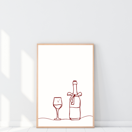 Outline plakat z motywem wina do kuchni