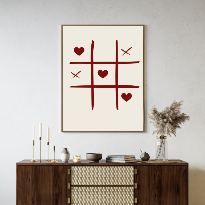 Plakat minimalistyczny gra w serce i krzyżyk to oryginalna  dekoracja ścienna
