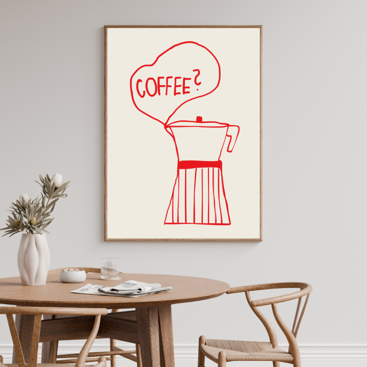 Abstrakcyjna grafika kawiarka to plakat do kuchni lub jadalni na ścianę