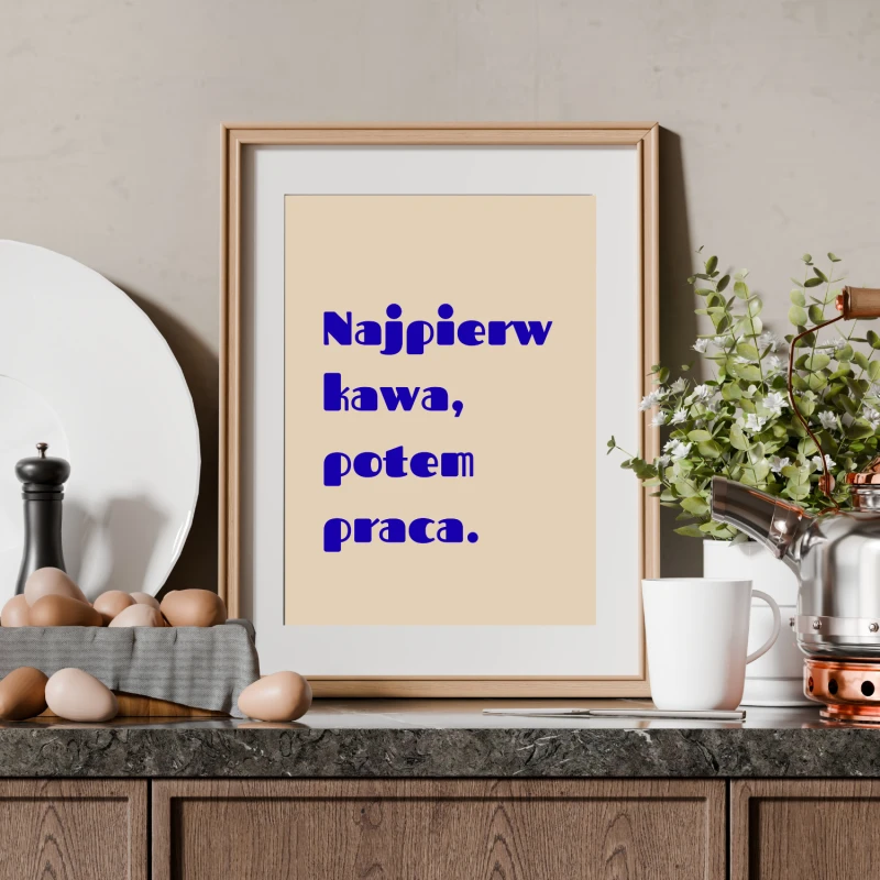 Plakat z napisem o kawie do biura i kuchni minimalistyczny styl