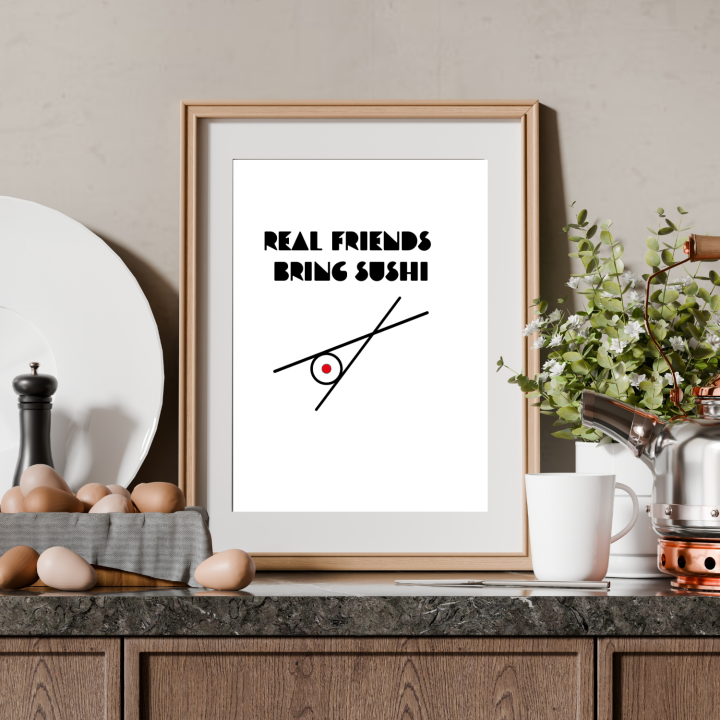 Minimalistyczny plakat sushi – stylowa, nowoczesna grafika ścienna, która wprowadza estetyczny, kulinarny akcent do kuchni lub jadalni.