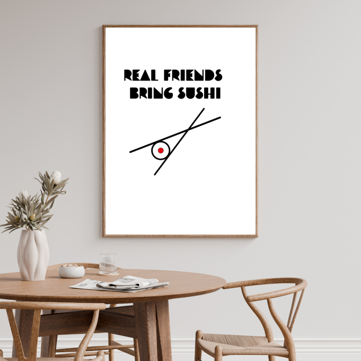 Plakat sushi do kuchni – minimalistyczna dekoracja ścienna dla miłośników kuchni azjatyckiej, idealna do nowoczesnych wnętrz.