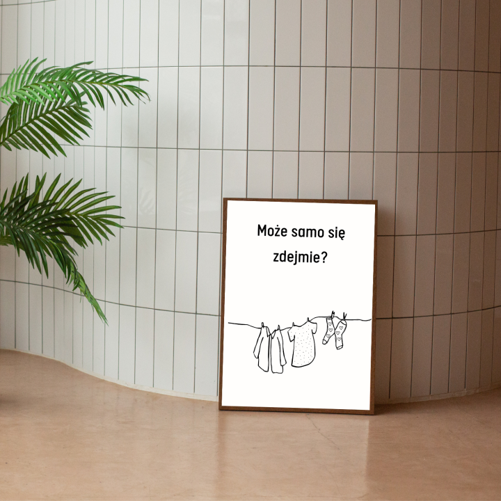 Plakat z obrazkiem wiszącego prania – zabawna dekoracja, która rozbawi każdego domownika