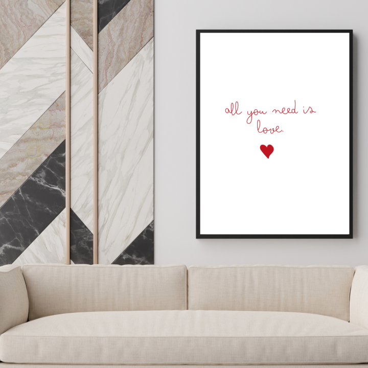 Plakat z cytatem all you need is love do sypialni i salonu
