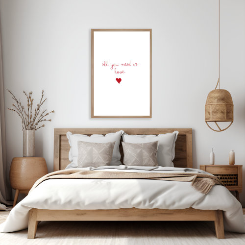 Minimalistyczny plakat salon sypialnia z miłosnym napisem