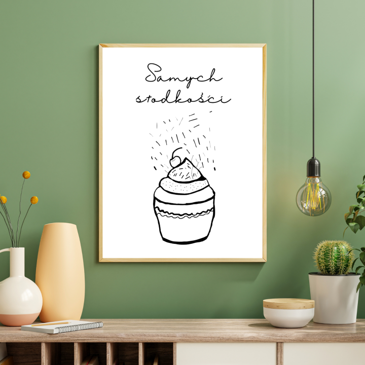 Plakat urodzinowy dla wielbicielki słodyczy słodka dekoracja z życzeniami