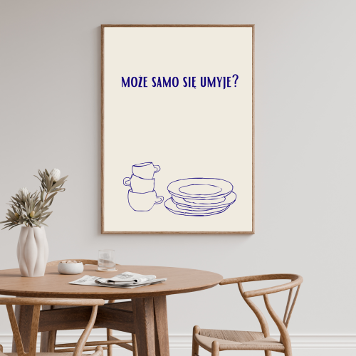 Śmieszny plakat kuchenny z cytatem o zmywaniu naczyń to dekoracja do nowoczesnej kuchni