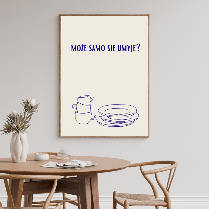 Śmieszny plakat kuchenny z cytatem o zmywaniu naczyń to dekoracja do nowoczesnej kuchni