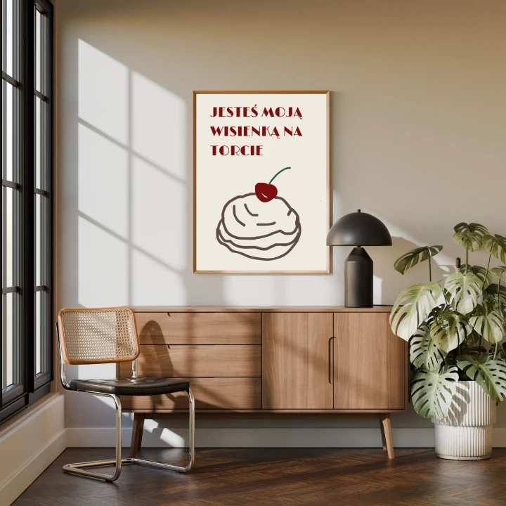 Plakat miłosny wisienka na torcie  dekoracja do domu na walentynki lub rocznicę