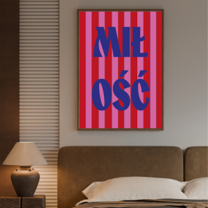 Plakat typograficzny Miłość do powieszenia w sypialni nad łóżkiem