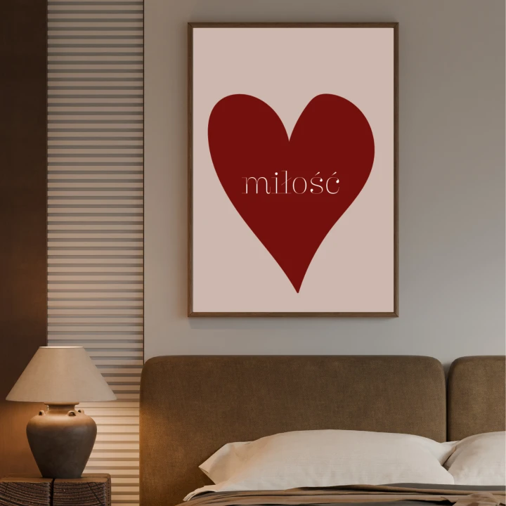 Plakat dekoracyjny miłość – minimalistyczne serce na beżowym tle do wnętrz