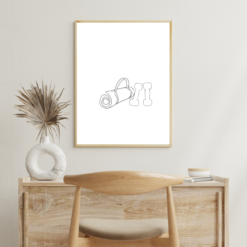Plakat line art do domowej siłowni minimalistyczna dekoracja fitness z motywacją