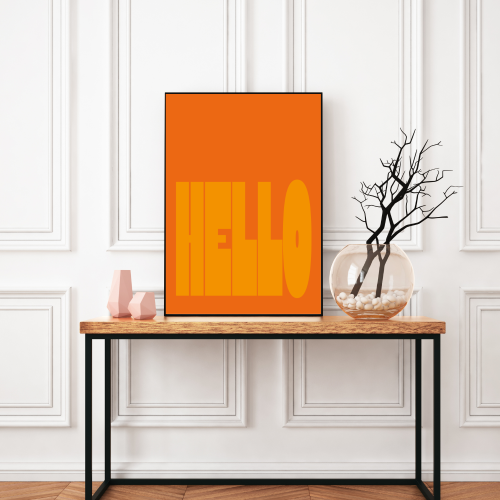 Grafika ścienna z prostym hasłem na dzień dobry. Estetyczny element wystroju do nowoczesnych i jasnych wnętrz