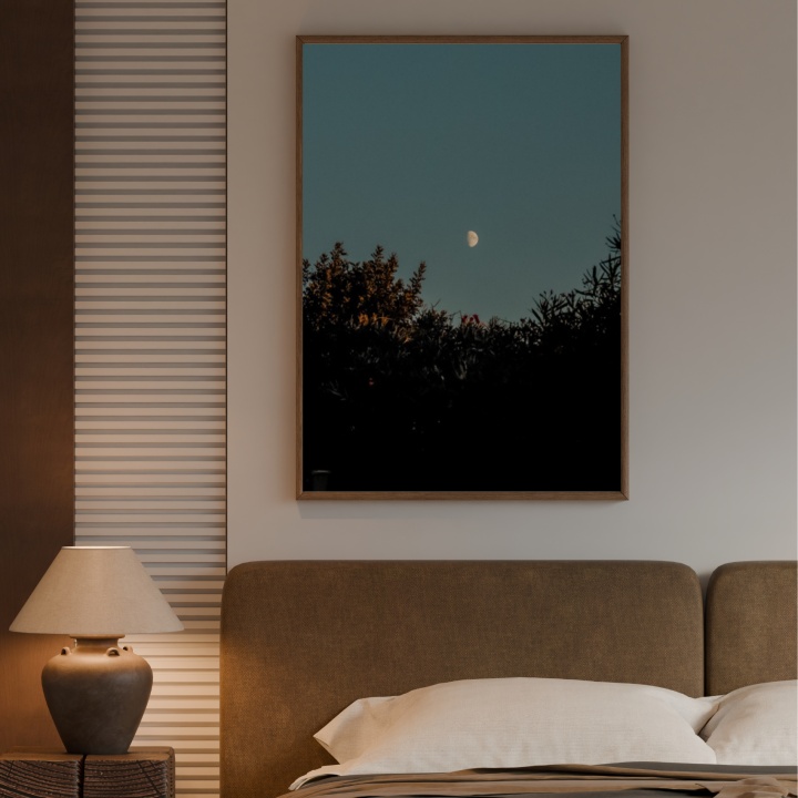 Plakat artystyczny premium to krajobraz z księżycem do eleganckiego wnętrza