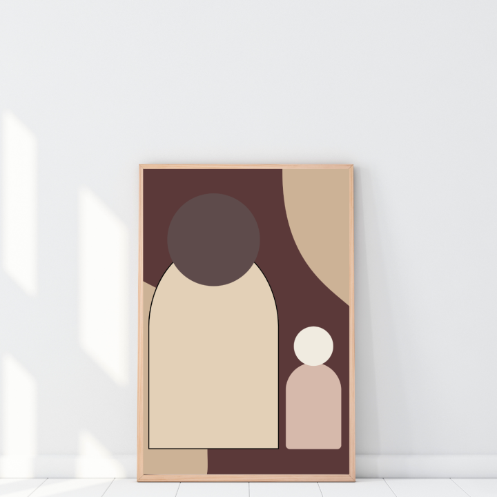 Geometryczny plakat w ciepłych brązach do salonu – minimalistyczna dekoracja ścienna, która wprowadza przytulny klimat i podkreśla nowoczesny styl wnętrza.