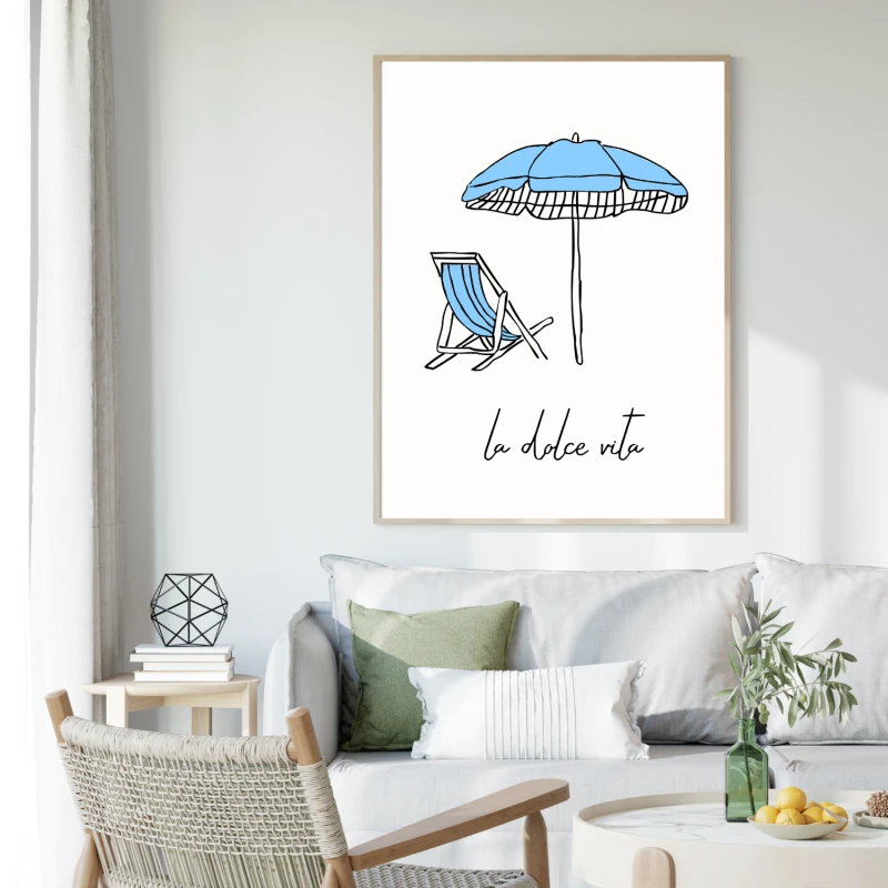 Autorski plakat we wloskim stylu do dekoracji salonu z napisem la dolce vita