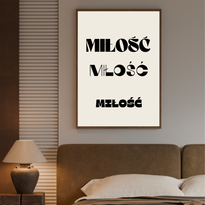 Typograficzny plakat do sypialni to ścienna dekoracja z motywem miłości do Twojego mieszkania