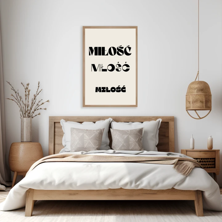 Grafika typograficzna do sypialni to plakat z napisem o miłości na ścianę