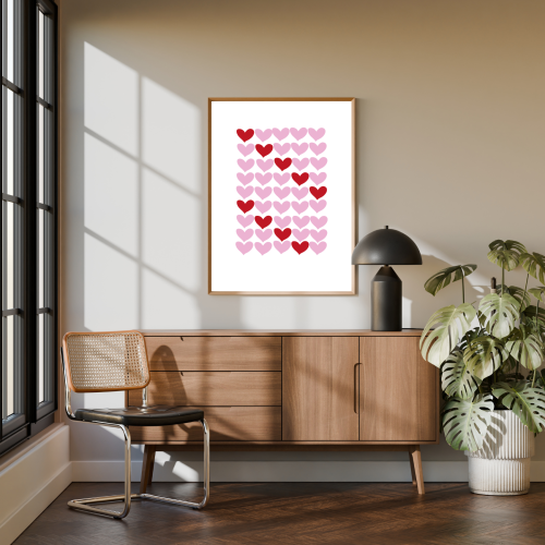 Plakat z sercami – minimalistyczna romantyczna dekoracja do nowoczesnego wnętrza, idealna nad łóżko