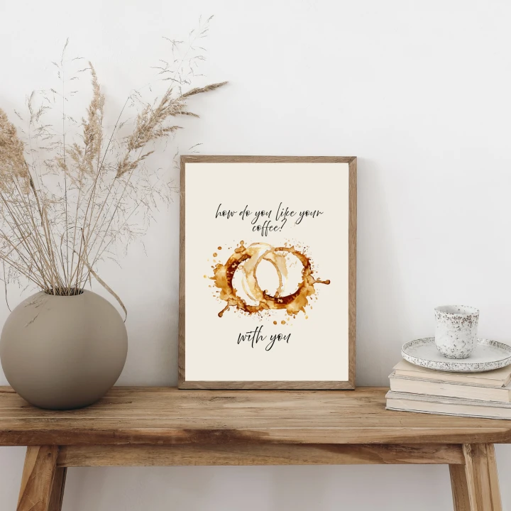Plakat kuchenny z napisem o kawie to stylowa i humorystyczna dekoracja ścienna