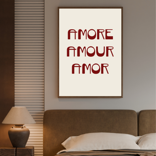 Grafika na ścianę z motywem miłości to plakat do wnętrz idealny do sypialni lub salonu
