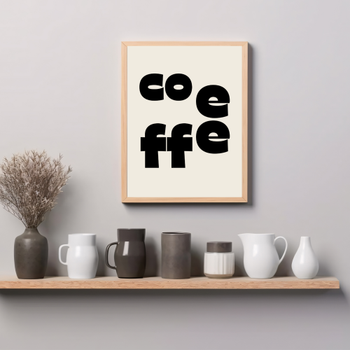 Grafika ścienna z napisem coffee to plakat do kuchni i jadalni, który podkreśla kawowy klimat wnętrza