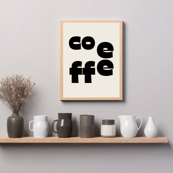 Grafika ścienna z napisem coffee to plakat do kuchni i jadalni, który podkreśla kawowy klimat wnętrza