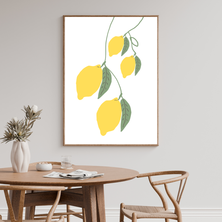 Letni plakat do kuchni z rysunkiem cytryn to grafika na ścianę, która ją rozjaśni i ożywi