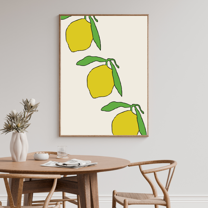 Plakat do kuchni z cytrynami to artystyczna dekoracja ściany do kuchni i jadalni