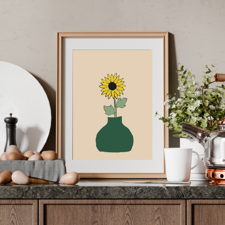 Wprowadź wiosnę do swojej kuchni z plakatem ze słonecznikiem, który rozświetla wnętrze
