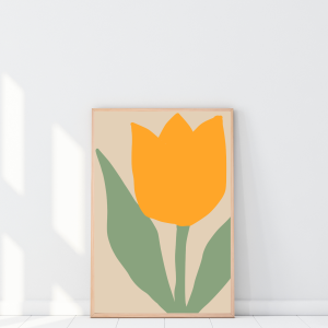 Minimalistyczny plakat z rysunkiem zoltego tulipana