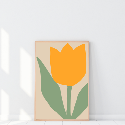 Minimalistyczny plakat z rysunkiem żółtego tulipana wiosenna dekoracja
