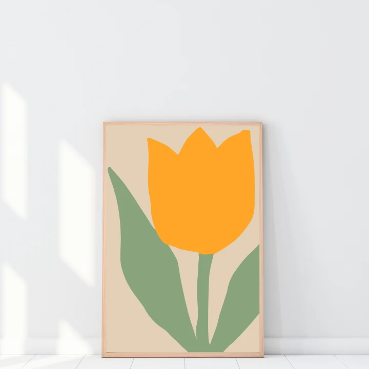 Minimalistyczny plakat z rysunkiem żółtego tulipana wiosenna dekoracja